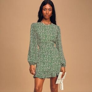 3X Lulus Blooming Darlin' Green Floral Print Ruffled Mini Dress